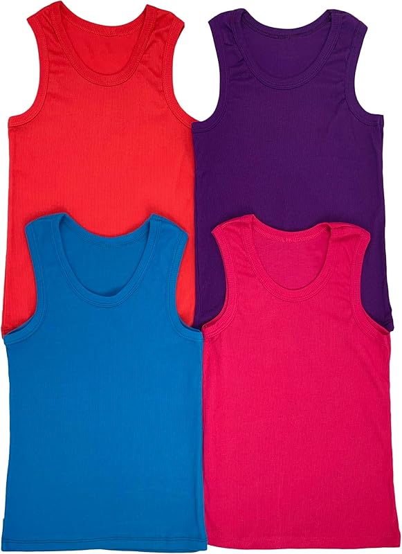 ToBeInStyle Girl's 4 Pack Ruffle Hem Cotton Tank Tops - TrendyLookz