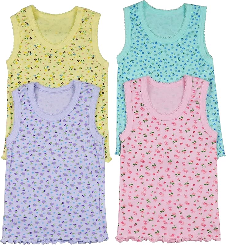 ToBeInStyle Girl's 4 Pack Ruffle Hem Cotton Tank Tops - TrendyLookz