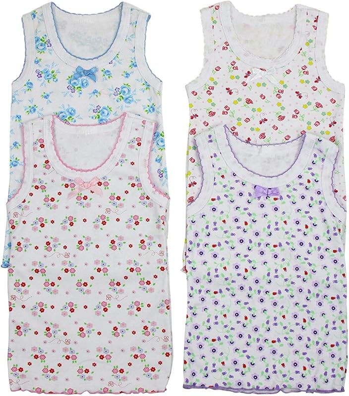 ToBeInStyle Girl's 4 Pack Ruffle Hem Cotton Tank Tops - TrendyLookz