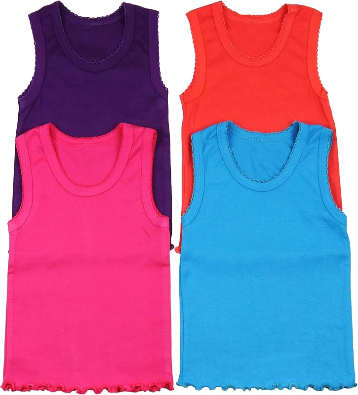 ToBeInStyle Girl's 4 Pack Ruffle Hem Cotton Tank Tops - TrendyLookz