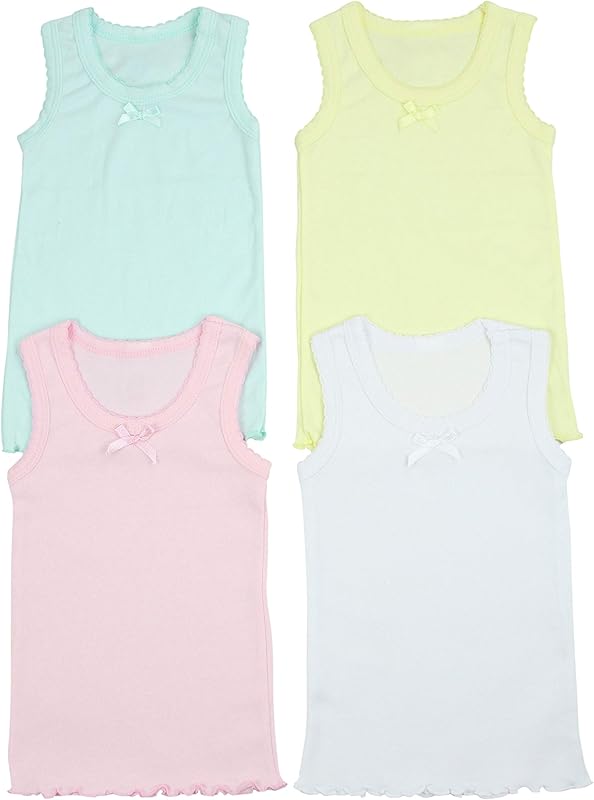 ToBeInStyle Girl's 4 Pack Ruffle Hem Cotton Tank Tops - TrendyLookz