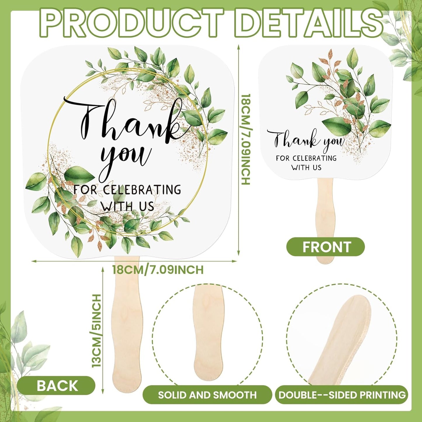 Tradder 50 Pcs Weeding Fans for Guest Weeding Paper Fan Hand Bulk Thank You for Celebrating with Us Bride Bridesmaid Favors Guest Gift for Bridal Wedding Baby Shower Party Decoration (Green Leaf) - TrendyLookz