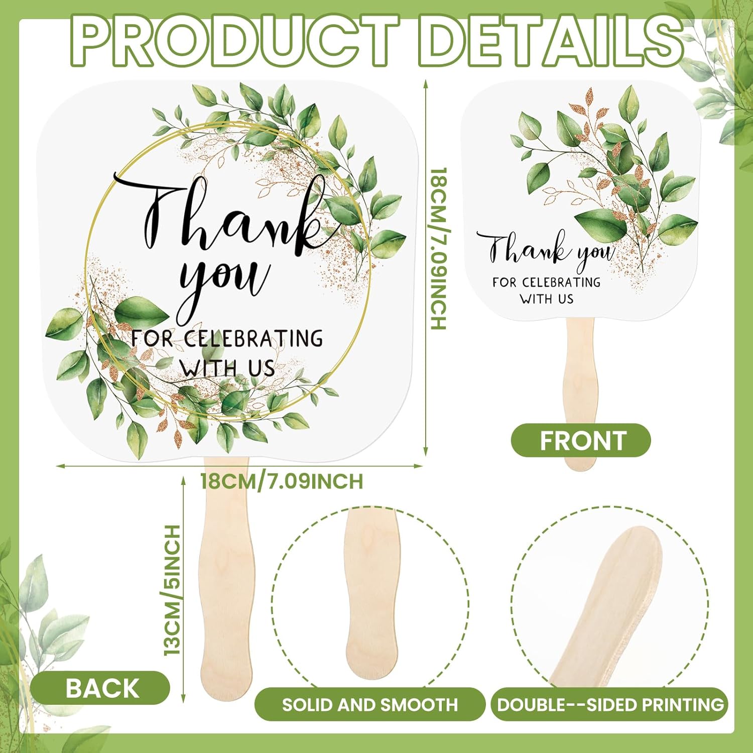 Tradder 50 Pcs Weeding Fans for Guest Weeding Paper Fan Hand Bulk Thank You for Celebrating with Us Bride Bridesmaid Favors Guest Gift for Bridal Wedding Baby Shower Party Decoration (Green Leaf) - TrendyLookz