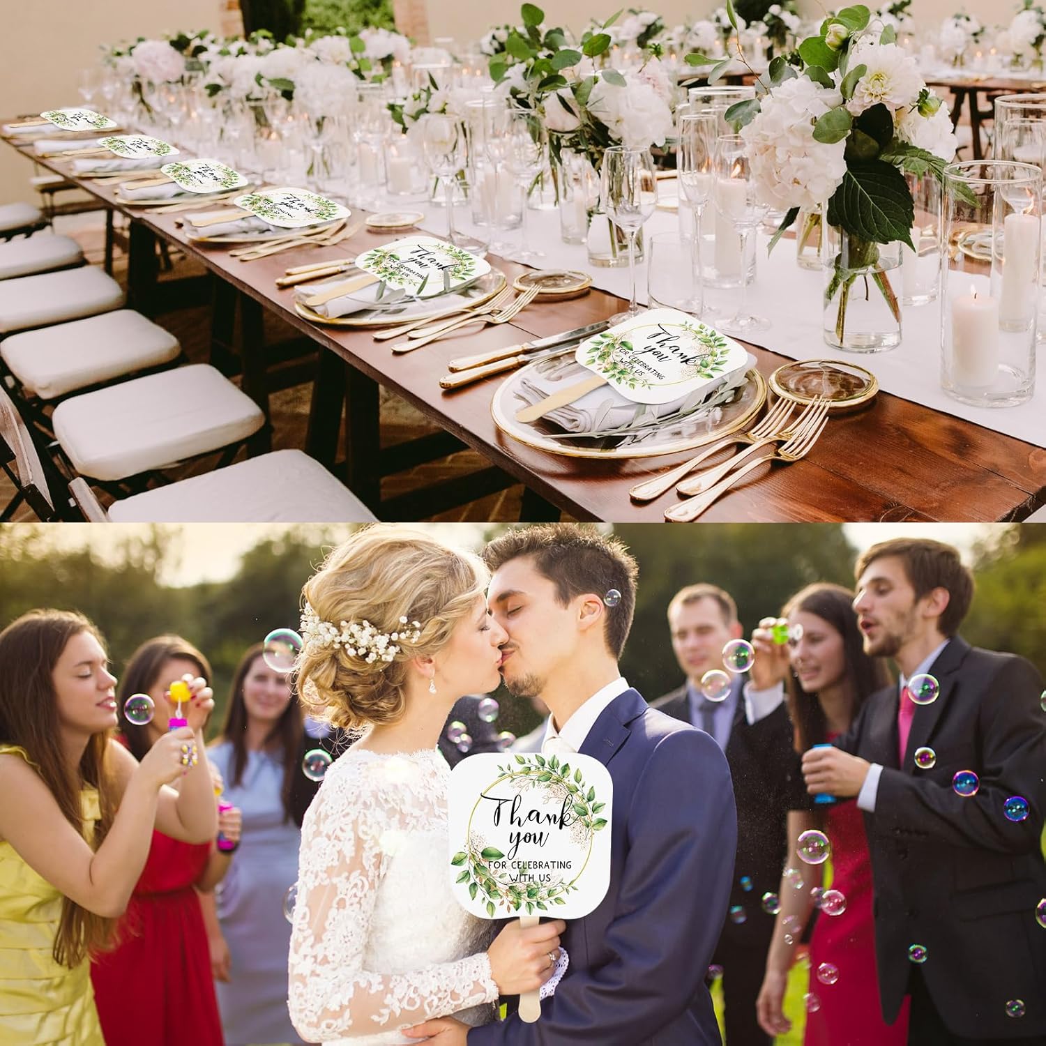 Tradder 50 Pcs Weeding Fans for Guest Weeding Paper Fan Hand Bulk Thank You for Celebrating with Us Bride Bridesmaid Favors Guest Gift for Bridal Wedding Baby Shower Party Decoration (Green Leaf) - TrendyLookz