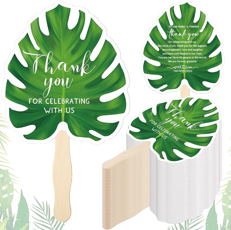 Tradder 50 Pcs Weeding Fans for Guest Weeding Paper Fan Hand Bulk Thank You for Celebrating with Us Bride Bridesmaid Favors Guest Gift for Bridal Wedding Baby Shower Party Decoration (Green Leaf) - TrendyLookz