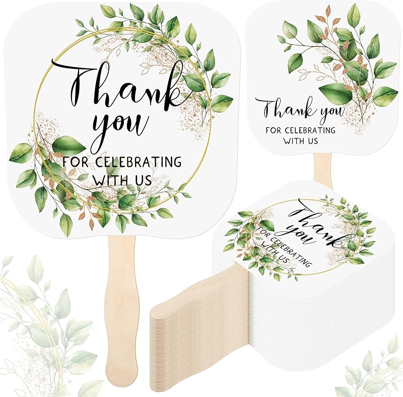 Tradder 50 Pcs Weeding Fans for Guest Weeding Paper Fan Hand Bulk Thank You for Celebrating with Us Bride Bridesmaid Favors Guest Gift for Bridal Wedding Baby Shower Party Decoration (Green Leaf) - TrendyLookz