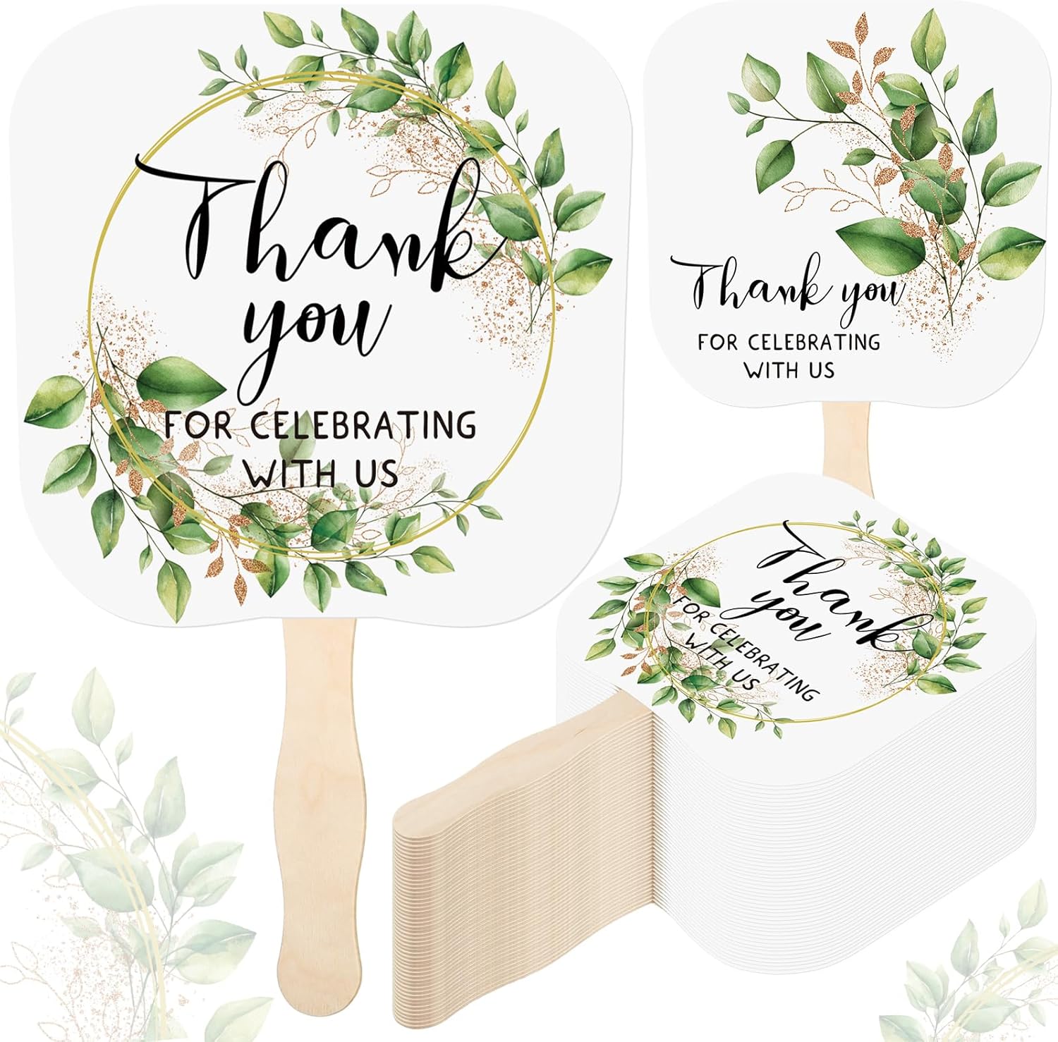 Tradder 50 Pcs Weeding Fans for Guest Weeding Paper Fan Hand Bulk Thank You for Celebrating with Us Bride Bridesmaid Favors Guest Gift for Bridal Wedding Baby Shower Party Decoration (Green Leaf) - TrendyLookz