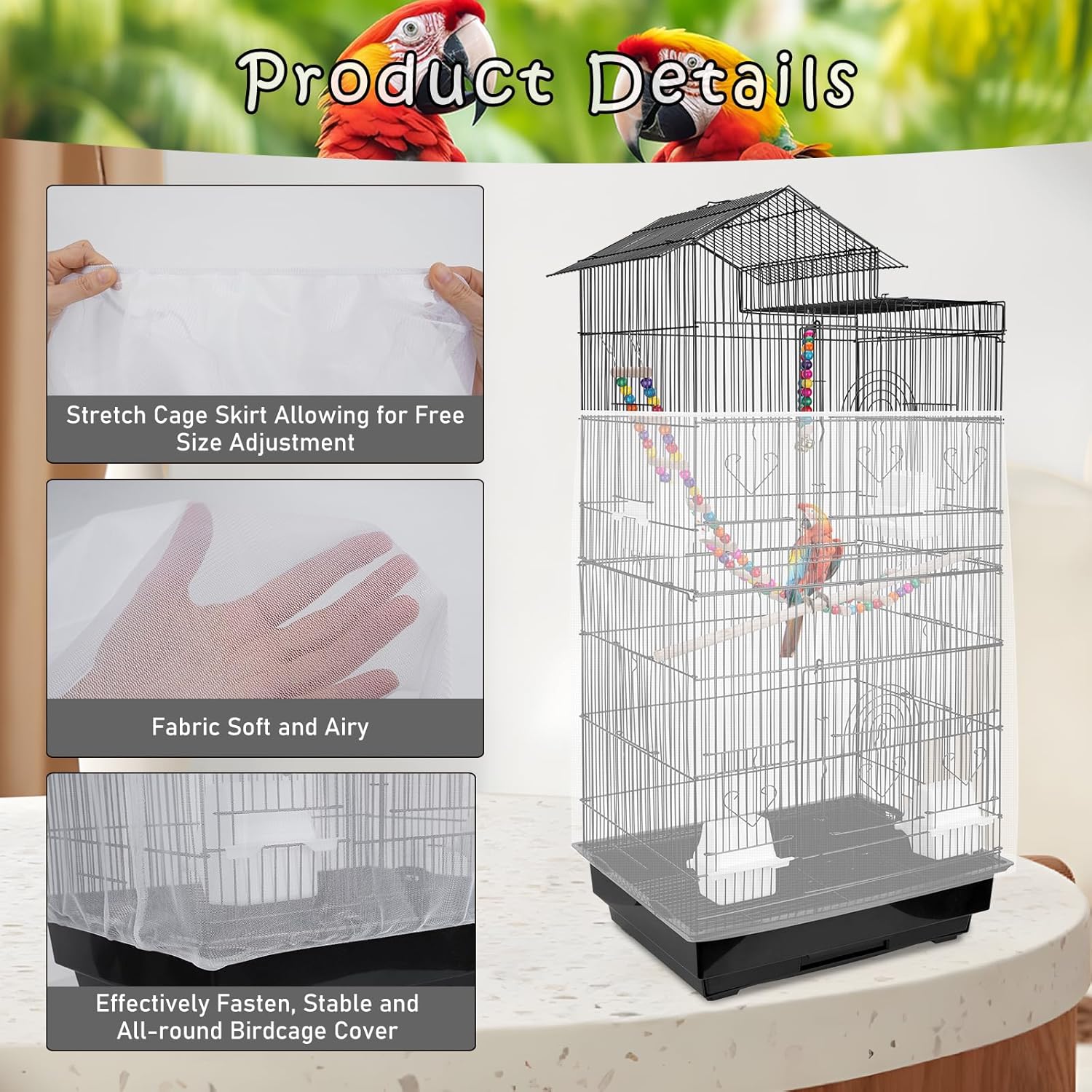 Universal Bird Cage Seed Catcher – Stretchy, Lightweight Mesh Skirt for Parrot Cages, Stops Scatter, Breathable Fabric, Adjustable & Reusable, White viiwxx - TrendyLookz