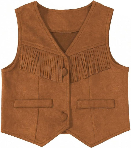 Verdusa Girl's Western Fringe Crop Vest 70s Hippie Boho Tassels Cowgirl Jacket - TrendyLookz