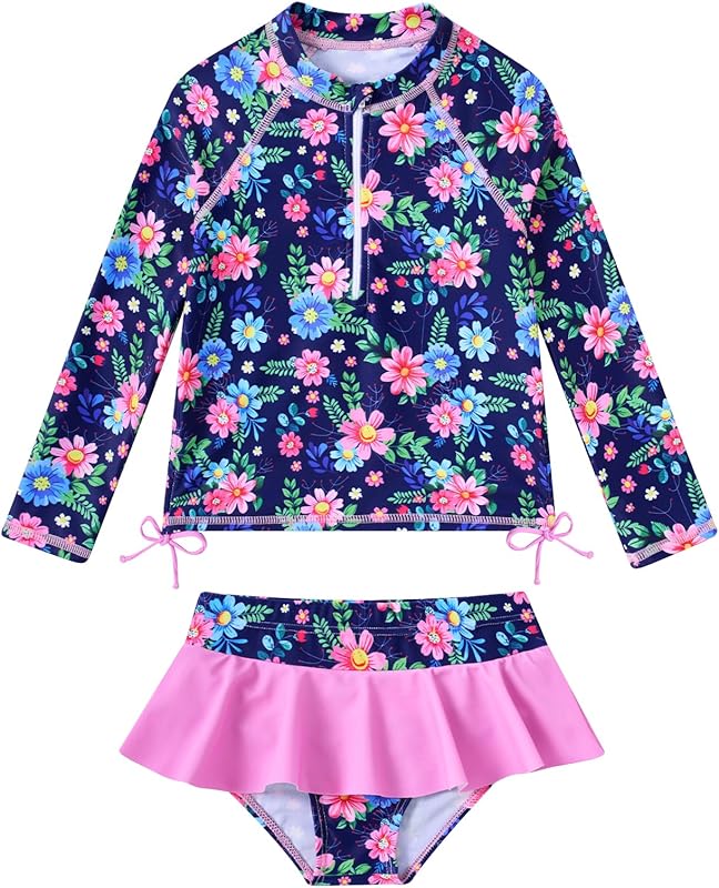 Vieille Toddler Girls Swimsuit 2 Piece Rash Guard Sets Long Sleeve Bathing Suit with UPF 50+ Sun Protection 2 - 6 Years - TrendyLookz