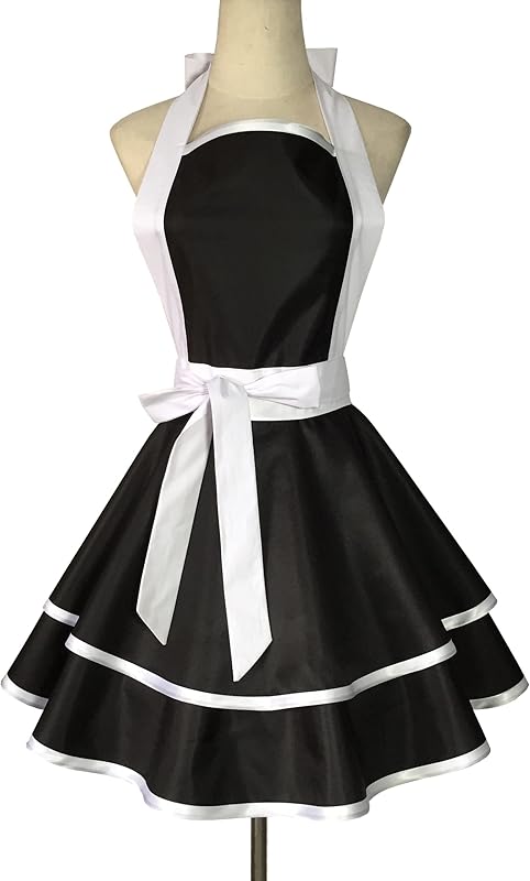 Violet Mist Cute Lovely Retro Aprons for Women Girls Ladies Sexy Vintage Aprons Black Pink Vintage 50s Apron Halloween Christmas Apron Cooking Kitchen Ruffle Apron for Housewife Waitress Mother's Gift - TrendyLookz