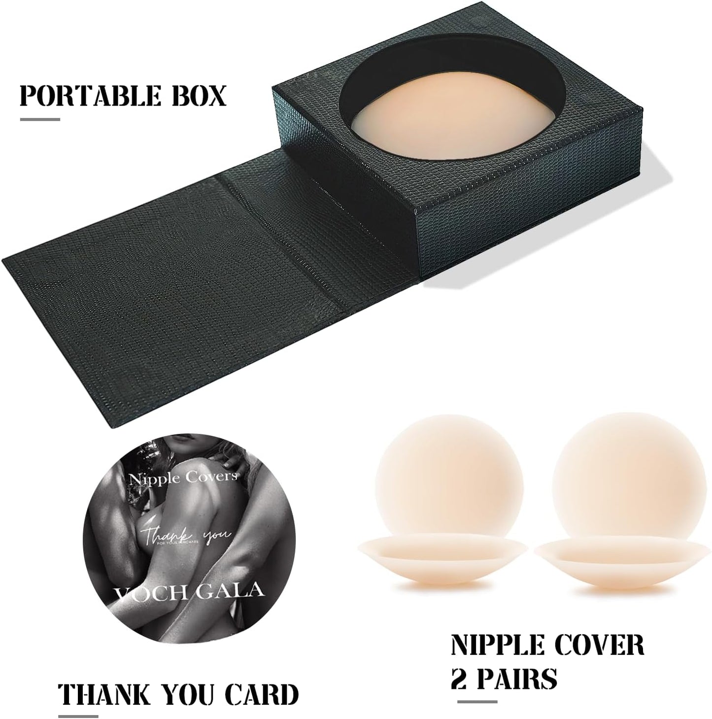 VOCH GALA Nipple Covers 2 Pairs - Seamless and Sheer Adhesive Silicone Nipple Pasties for Women Reusable, Sticky Breast Petals - TrendyLookz