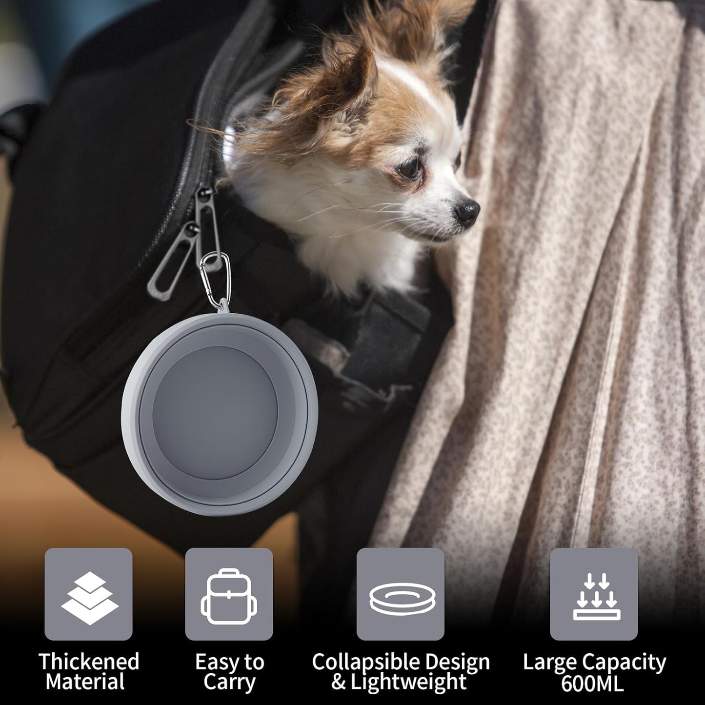 Voiture Pliant Bol en Chat/Chien, Bol en Silicone Pliable, Conception Anti - débordement sur Le Dessus du Bol, Faciles à déplier et Replier,Articles de Voyage pour Chiens et Chat (Couleur Gris Clair) - TrendyLookz