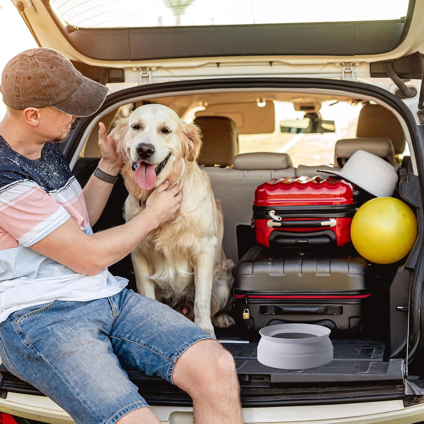 Voiture Pliant Bol en Chat/Chien, Bol en Silicone Pliable, Conception Anti - débordement sur Le Dessus du Bol, Faciles à déplier et Replier,Articles de Voyage pour Chiens et Chat (Couleur Gris Clair) - TrendyLookz