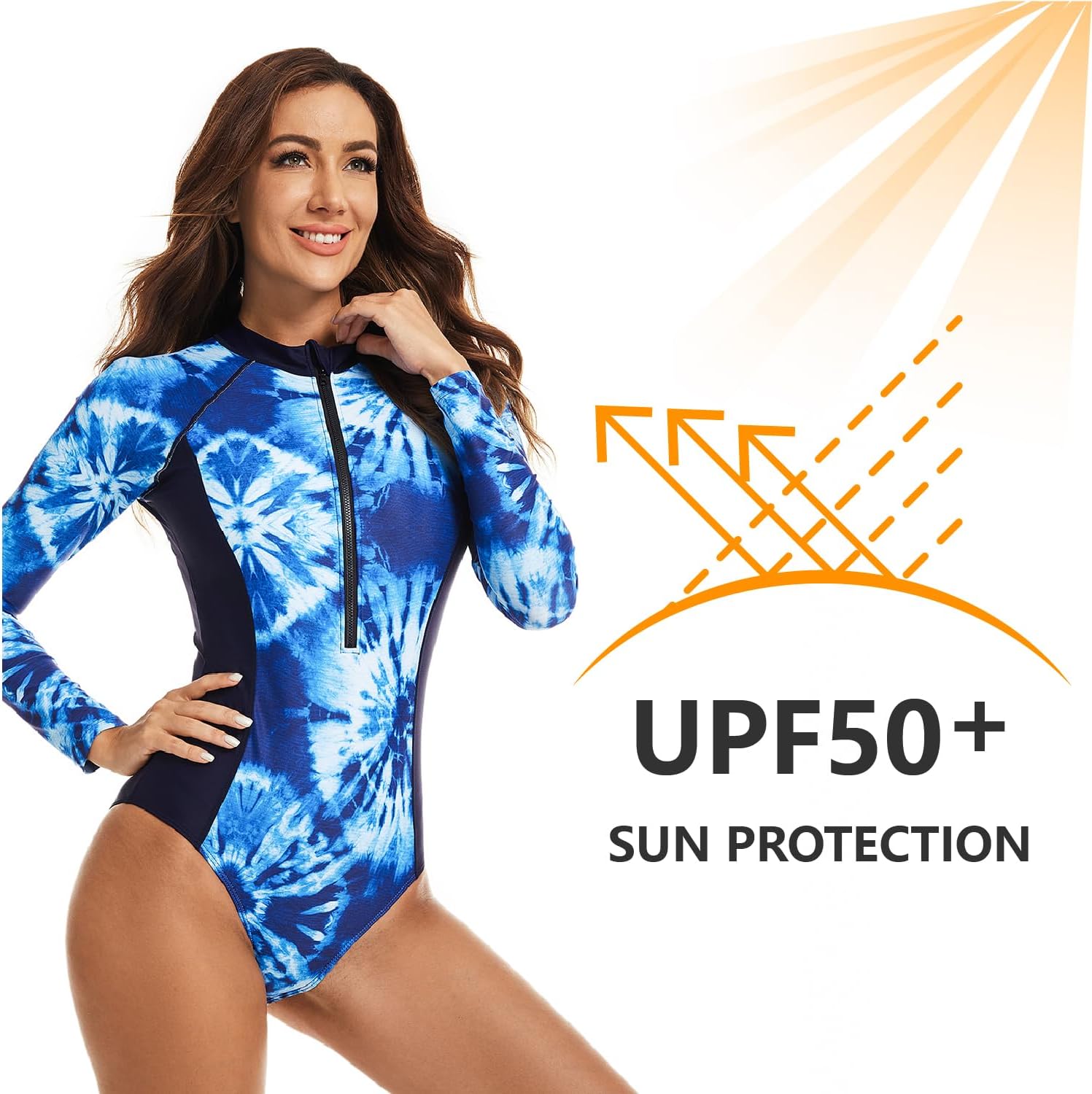 Womens Rash Guard Long Sleeve Bathing Suit One Piece Swimsuit Tummy Control Built in Bra UPF 50 Surfing Swimwear - TrendyLookz