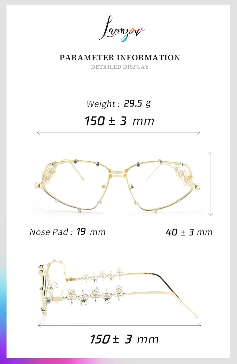 Y2K Futuristic Blue Light glasses for Women, Retro 90s Narrow Rectangle Eyewear with Diamond LA047 - TrendyLookz