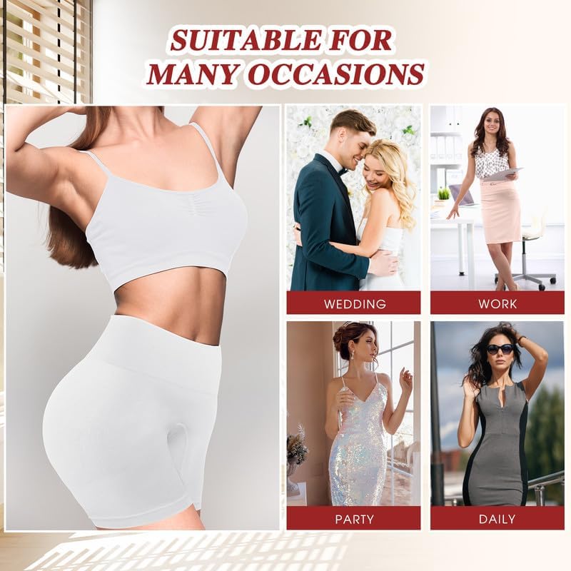 Yeblues Slip Shorts for Under Dresses，Women Comfortable Mid - Waist Bike Short Thigh Slimmer Panties Shapewear Shorts - White - S - TrendyLookz