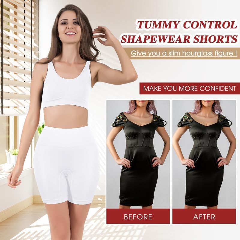 Yeblues Slip Shorts for Under Dresses，Women Comfortable Mid - Waist Bike Short Thigh Slimmer Panties Shapewear Shorts - White - S - TrendyLookz