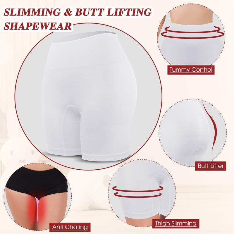 Yeblues Slip Shorts for Under Dresses，Women Comfortable Mid - Waist Bike Short Thigh Slimmer Panties Shapewear Shorts - White - S - TrendyLookz