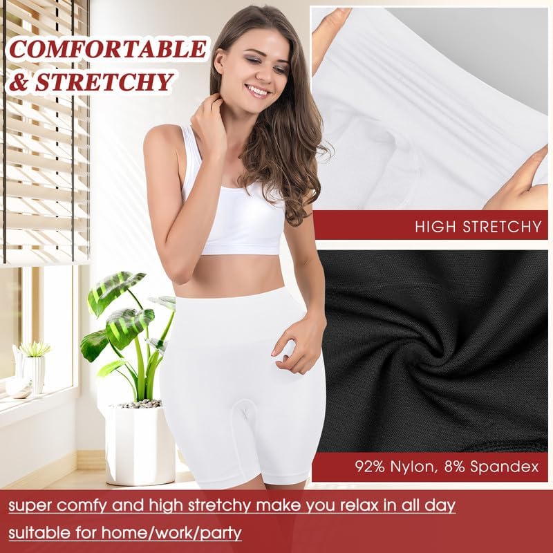 Yeblues Slip Shorts for Under Dresses，Women Comfortable Mid - Waist Bike Short Thigh Slimmer Panties Shapewear Shorts - White - S - TrendyLookz