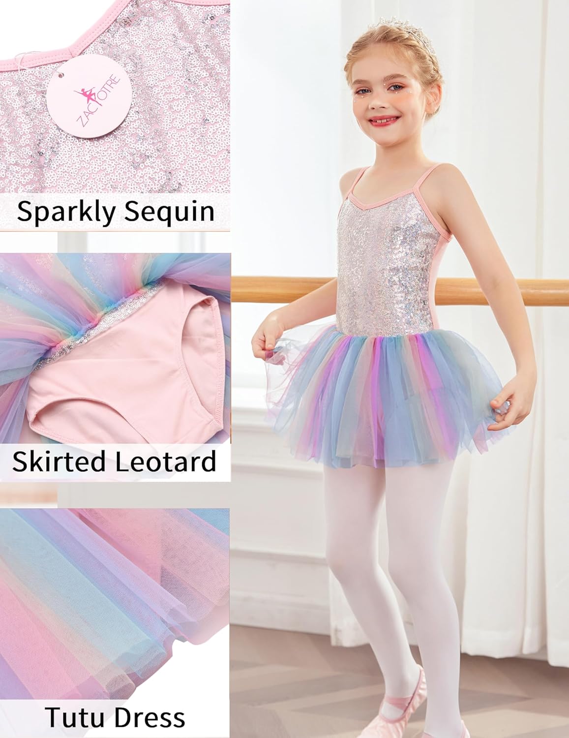 Zaclotre Little Girls Sequin Leotard Sparkly Strap Ballet Leotards Tutu Dress Ballerina Outfit Dance Costume for Kids - TrendyLookz