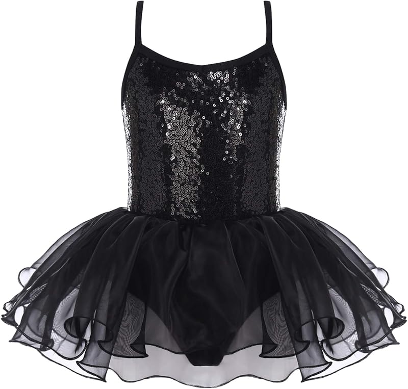 Zaclotre Little Girls Sequin Leotard Sparkly Strap Ballet Leotards Tutu Dress Ballerina Outfit Dance Costume for Kids - TrendyLookz