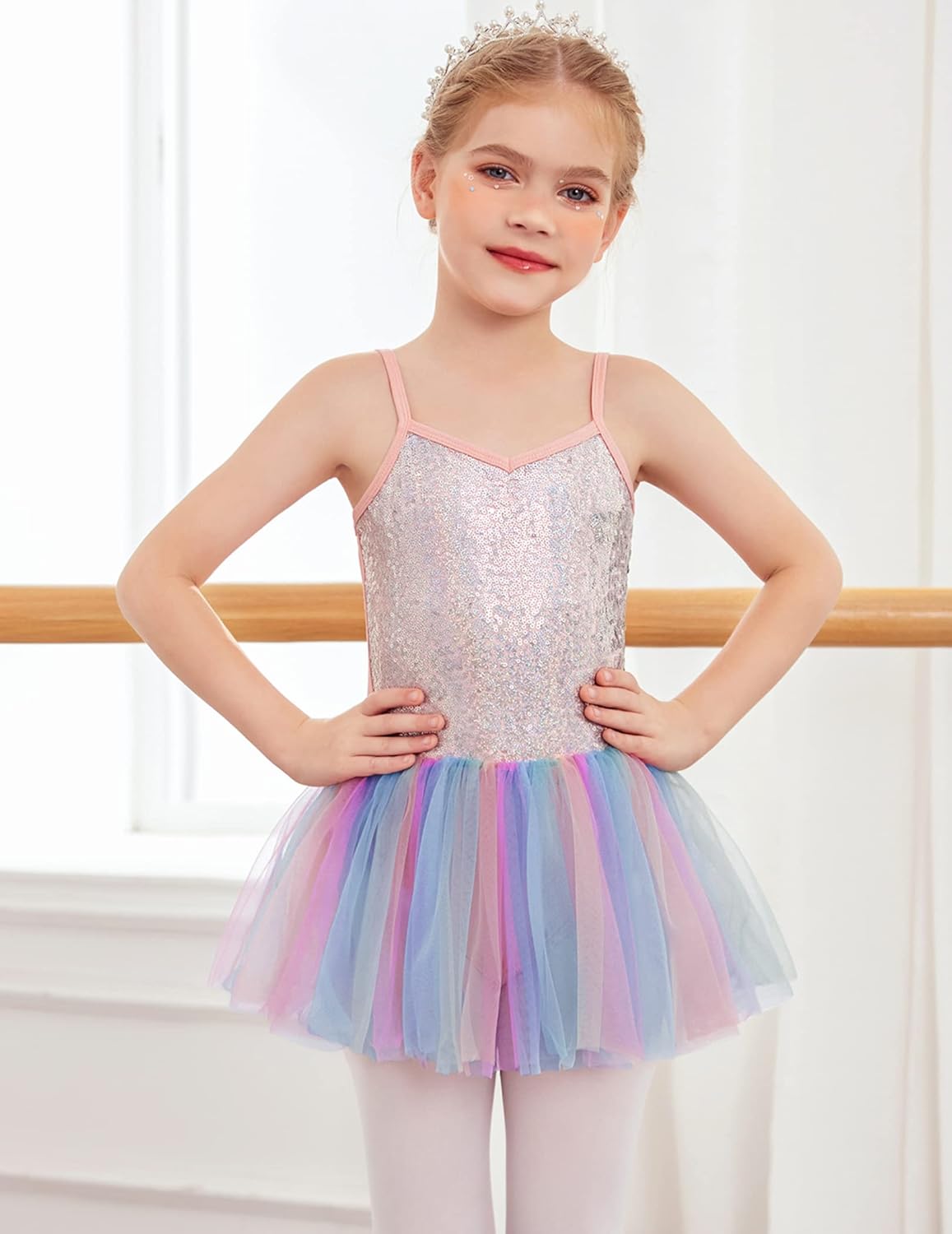 Zaclotre Little Girls Sequin Leotard Sparkly Strap Ballet Leotards Tutu Dress Ballerina Outfit Dance Costume for Kids - TrendyLookz