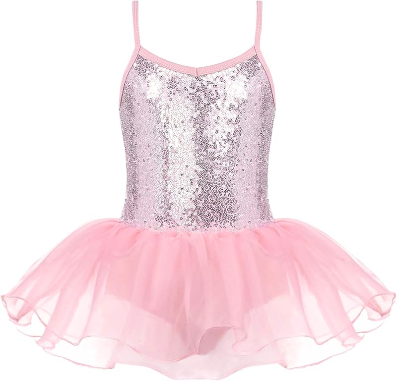 Zaclotre Little Girls Sequin Leotard Sparkly Strap Ballet Leotards Tutu Dress Ballerina Outfit Dance Costume for Kids - TrendyLookz