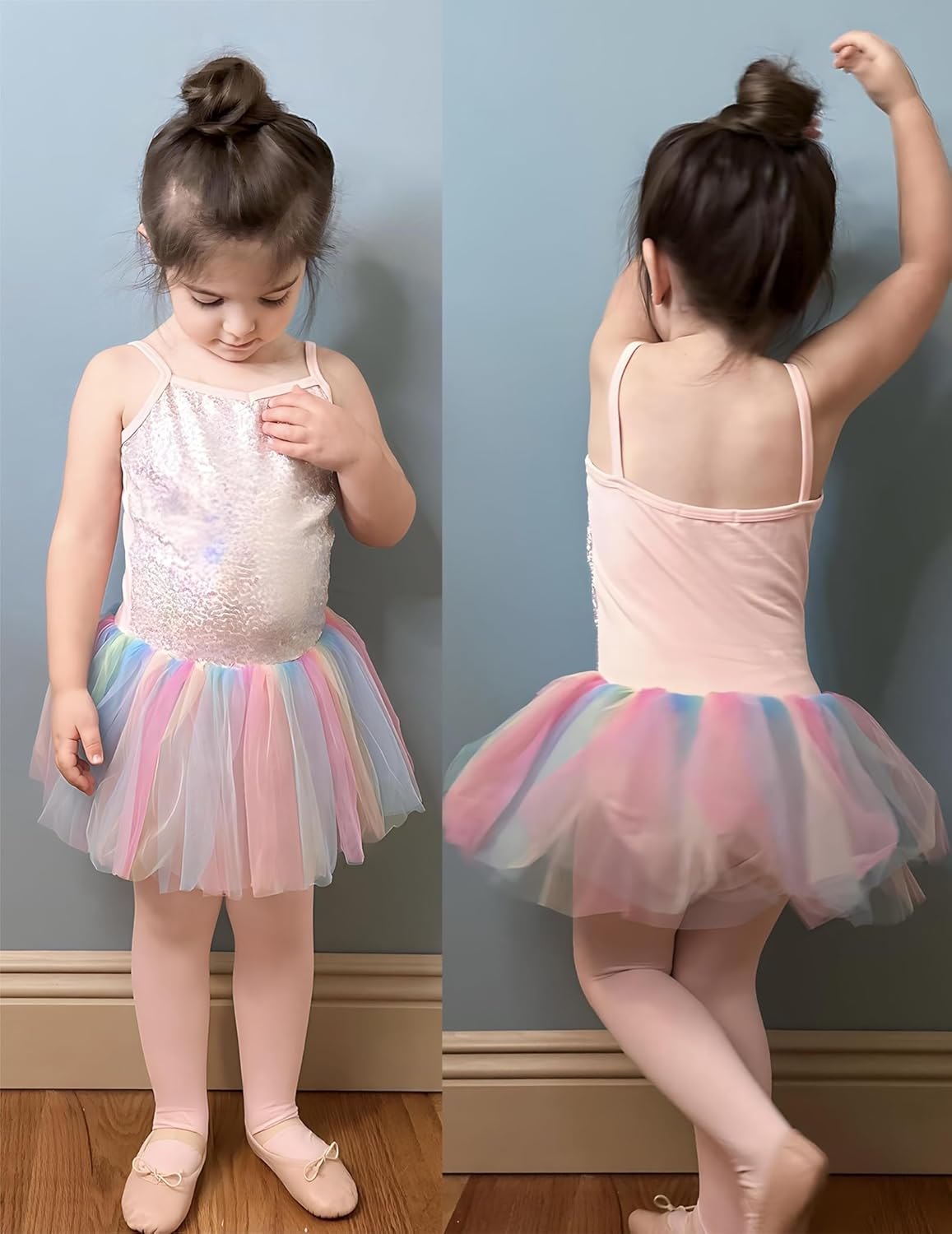 Zaclotre Little Girls Sequin Leotard Sparkly Strap Ballet Leotards Tutu Dress Ballerina Outfit Dance Costume for Kids - TrendyLookz