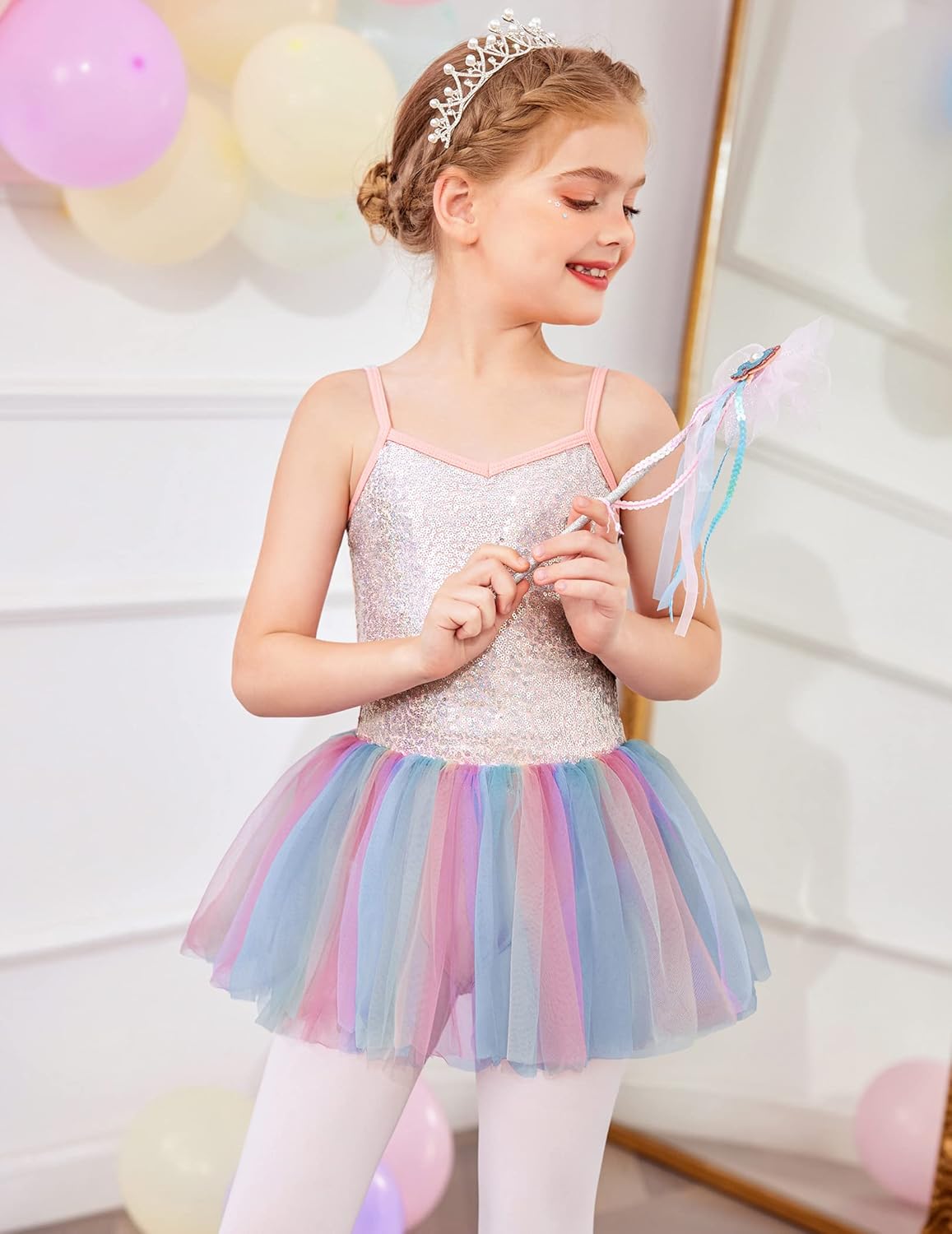 Zaclotre Little Girls Sequin Leotard Sparkly Strap Ballet Leotards Tutu Dress Ballerina Outfit Dance Costume for Kids - TrendyLookz