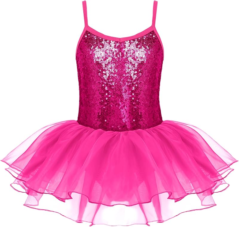 Zaclotre Little Girls Sequin Leotard Sparkly Strap Ballet Leotards Tutu Dress Ballerina Outfit Dance Costume for Kids - TrendyLookz