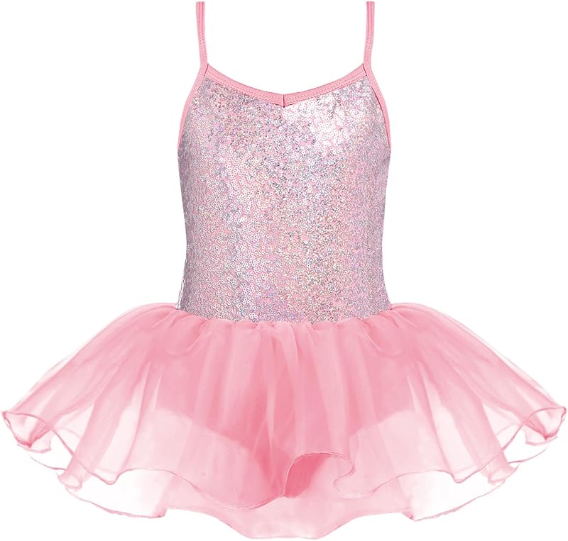 Zaclotre Little Girls Sequin Leotard Sparkly Strap Ballet Leotards Tutu Dress Ballerina Outfit Dance Costume for Kids - TrendyLookz