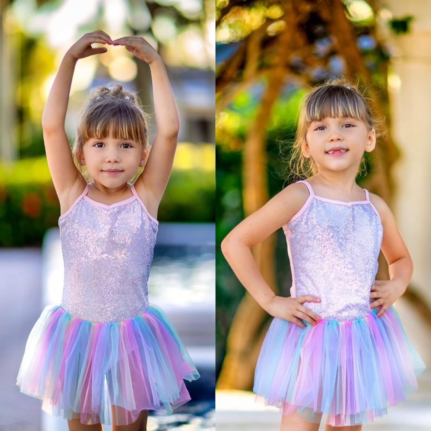 Zaclotre Little Girls Sequin Leotard Sparkly Strap Ballet Leotards Tutu Dress Ballerina Outfit Dance Costume for Kids - TrendyLookz