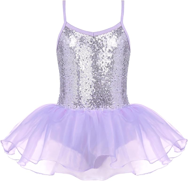 Zaclotre Little Girls Sequin Leotard Sparkly Strap Ballet Leotards Tutu Dress Ballerina Outfit Dance Costume for Kids - TrendyLookz