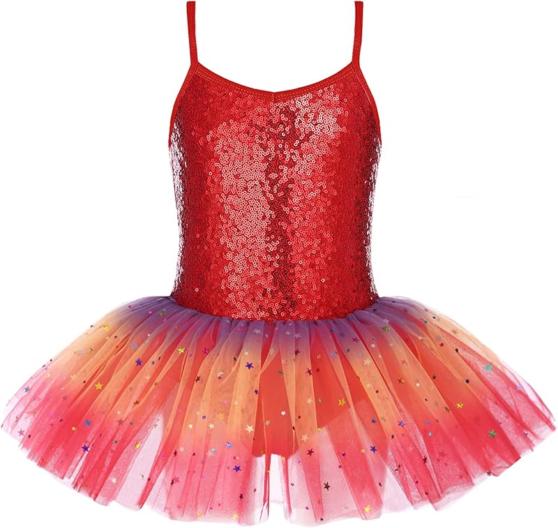 Zaclotre Little Girls Sequin Leotard Sparkly Strap Ballet Leotards Tutu Dress Ballerina Outfit Dance Costume for Kids - TrendyLookz