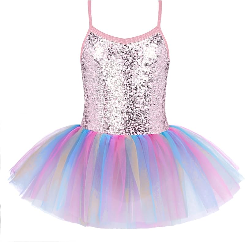 Zaclotre Little Girls Sequin Leotard Sparkly Strap Ballet Leotards Tutu Dress Ballerina Outfit Dance Costume for Kids - TrendyLookz