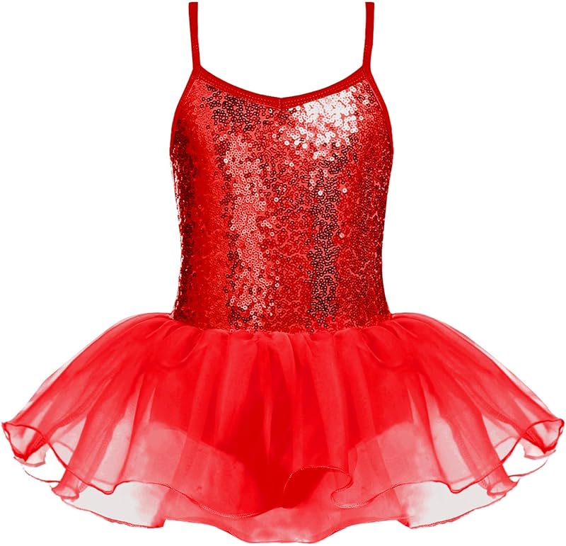 Zaclotre Little Girls Sequin Leotard Sparkly Strap Ballet Leotards Tutu Dress Ballerina Outfit Dance Costume for Kids - TrendyLookz