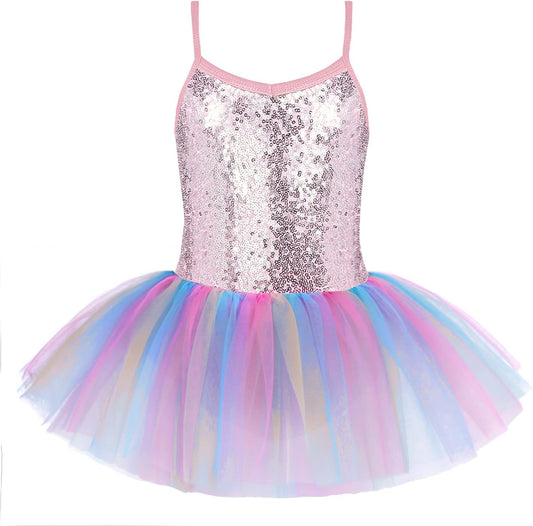 Zaclotre Little Girls Sequin Leotard Sparkly Strap Ballet Leotards Tutu Dress Ballerina Outfit Dance Costume for Kids - TrendyLookz