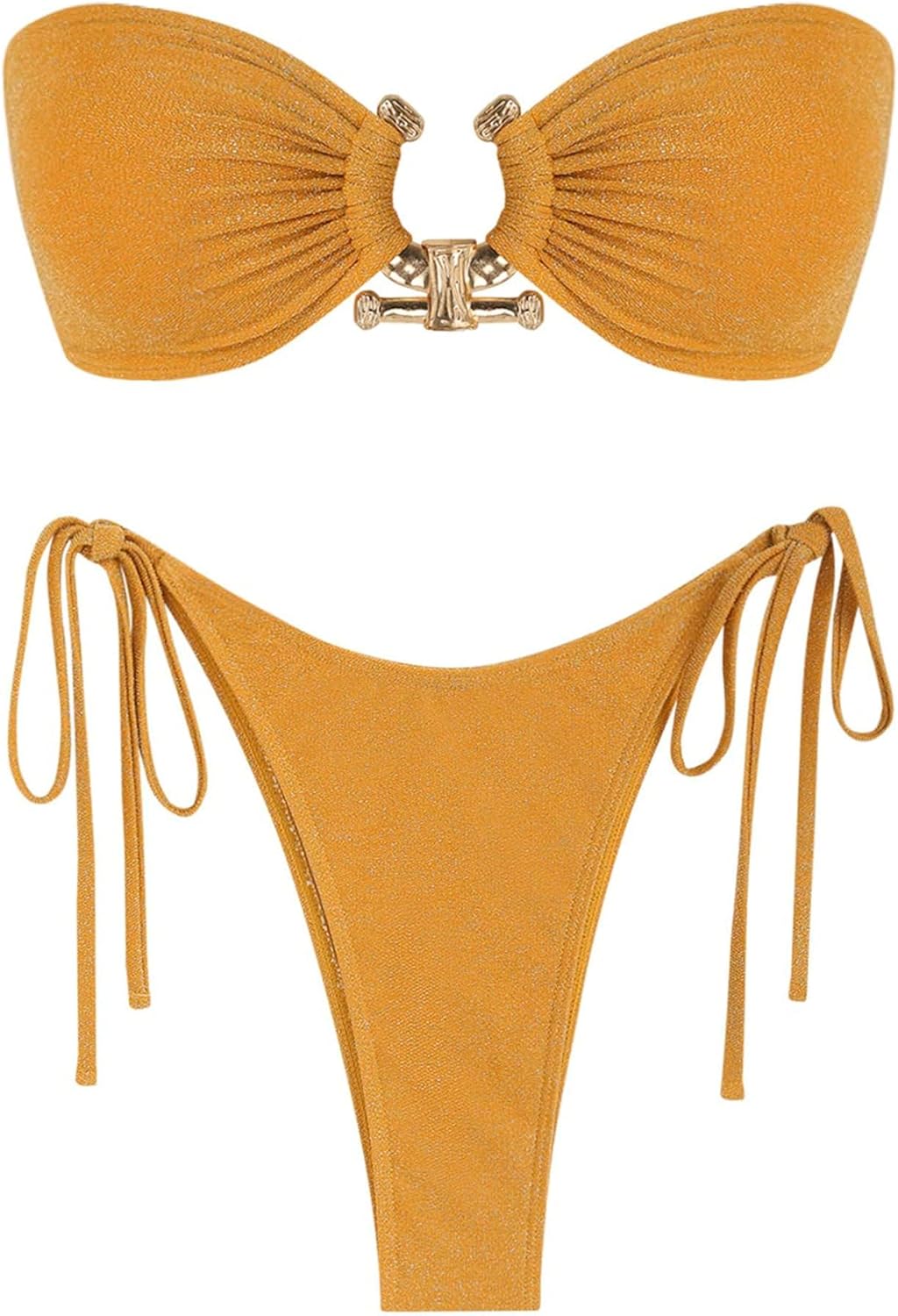 ZAFUL Metal Ring Bandeau Bikini Set Tie Side Bathing Suit High Cut 2 Piece Swimsuit Cutout Swimwear - TrendyLookz