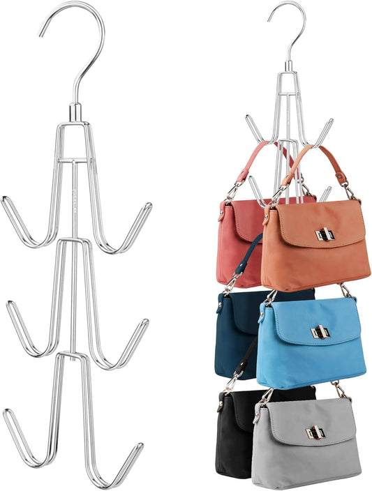 ZEDODIER Purse Hanger Organizer for Closet, 2 Pack Hanging Bag Holder, Keeping Purses Visible and in Good Condition, Metal Handbag Storage Hook Backpack Rack Space Saving Hanger, Silver - TrendyLookz