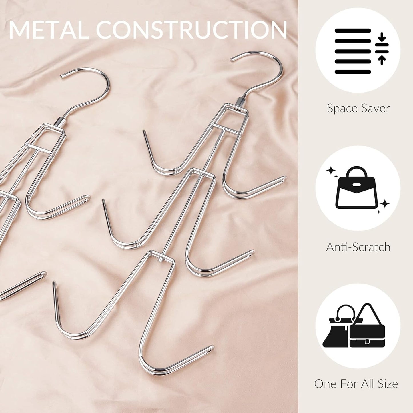 ZEDODIER Purse Hanger Organizer for Closet, 2 Pack Hanging Bag Holder, Keeping Purses Visible and in Good Condition, Metal Handbag Storage Hook Backpack Rack Space Saving Hanger, Silver - TrendyLookz