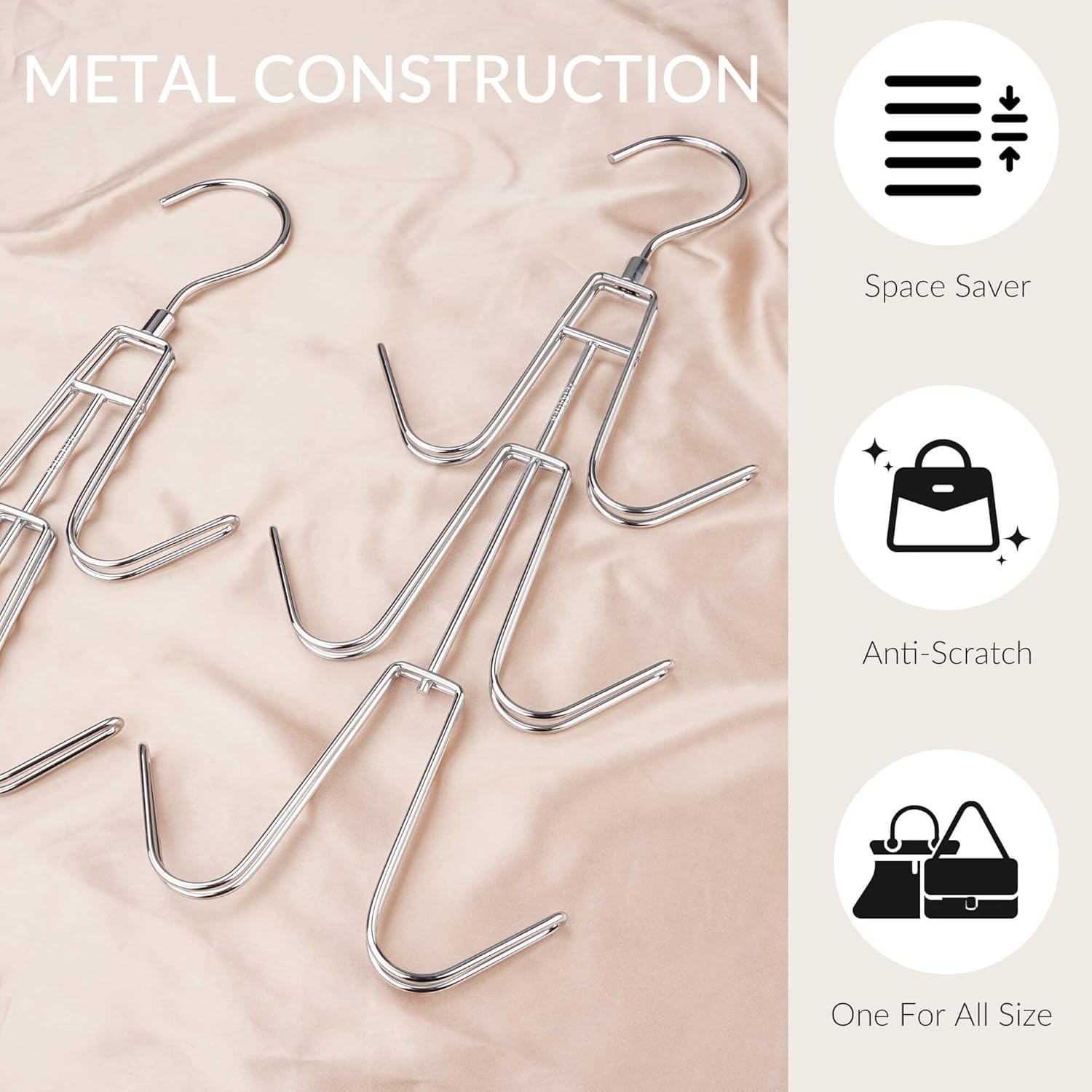 ZEDODIER Purse Hanger Organizer for Closet, 2 Pack Hanging Bag Holder, Keeping Purses Visible and in Good Condition, Metal Handbag Storage Hook Backpack Rack Space Saving Hanger, Silver - TrendyLookz