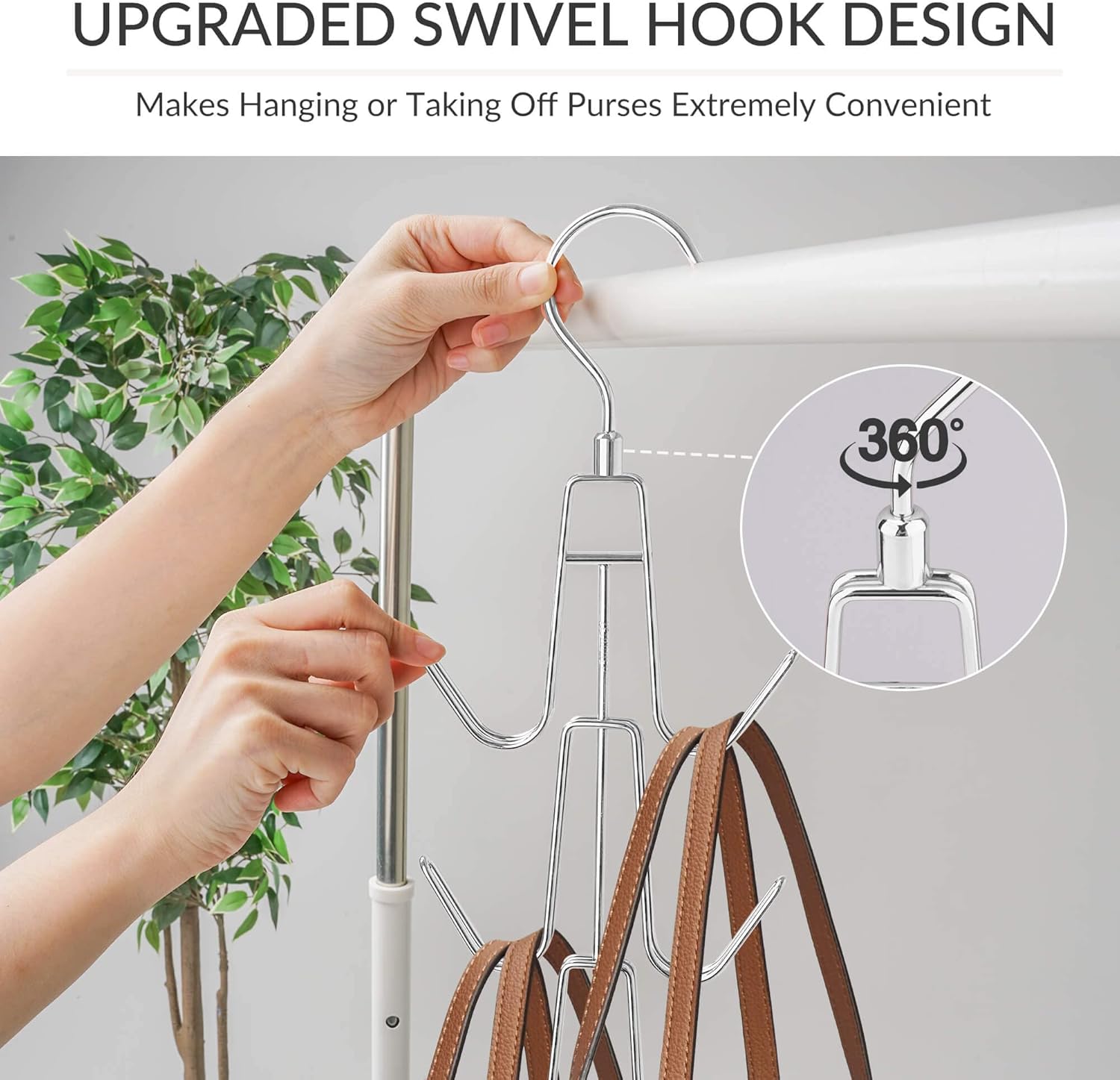 ZEDODIER Purse Hanger Organizer for Closet, 2 Pack Hanging Bag Holder, Keeping Purses Visible and in Good Condition, Metal Handbag Storage Hook Backpack Rack Space Saving Hanger, Silver - TrendyLookz