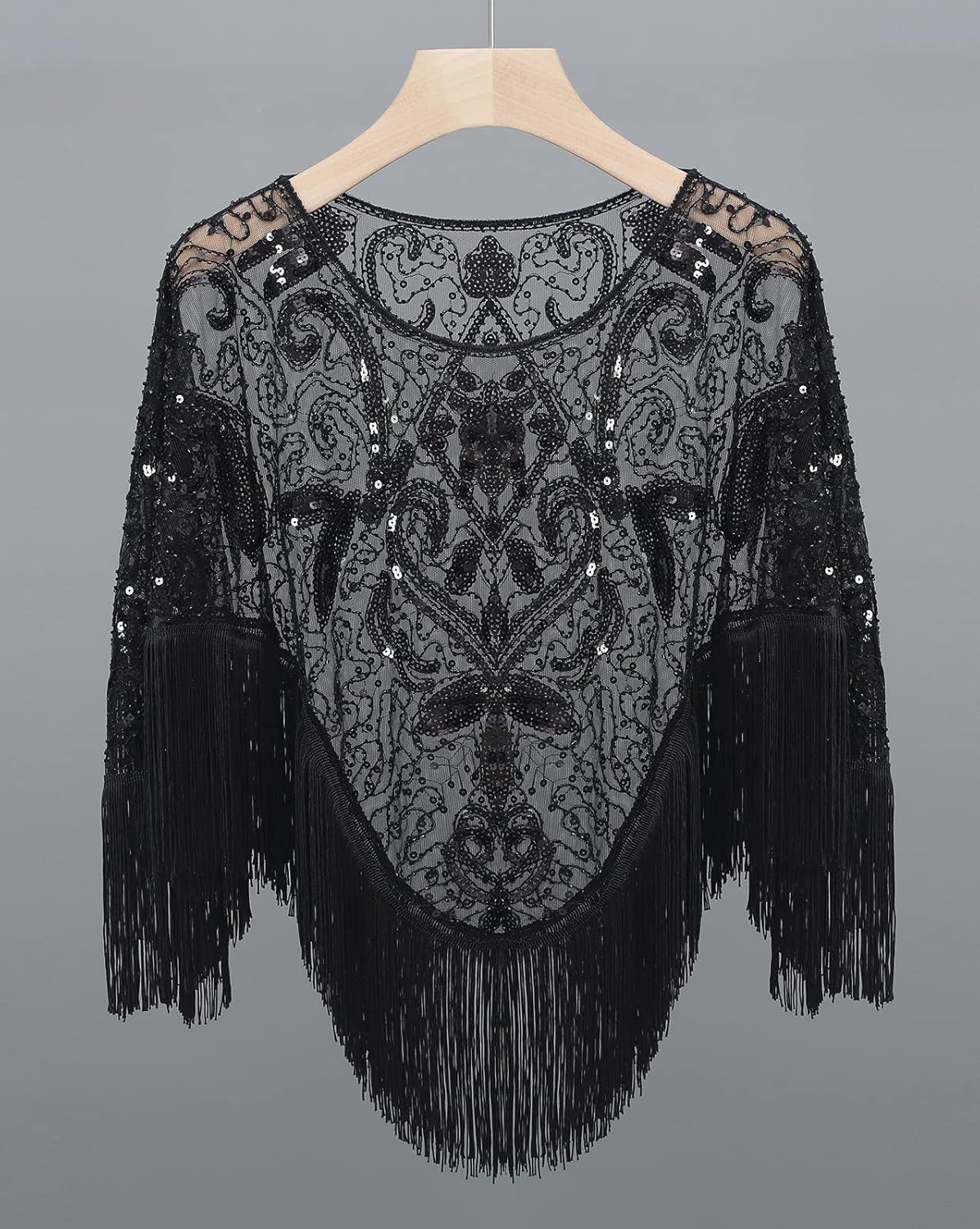 Z&X Women's 1920s Beaded Sequin Shawl Wrap Fringed Evening Party Cape Wedding Bridal Cover Up Scarf - TrendyLookz