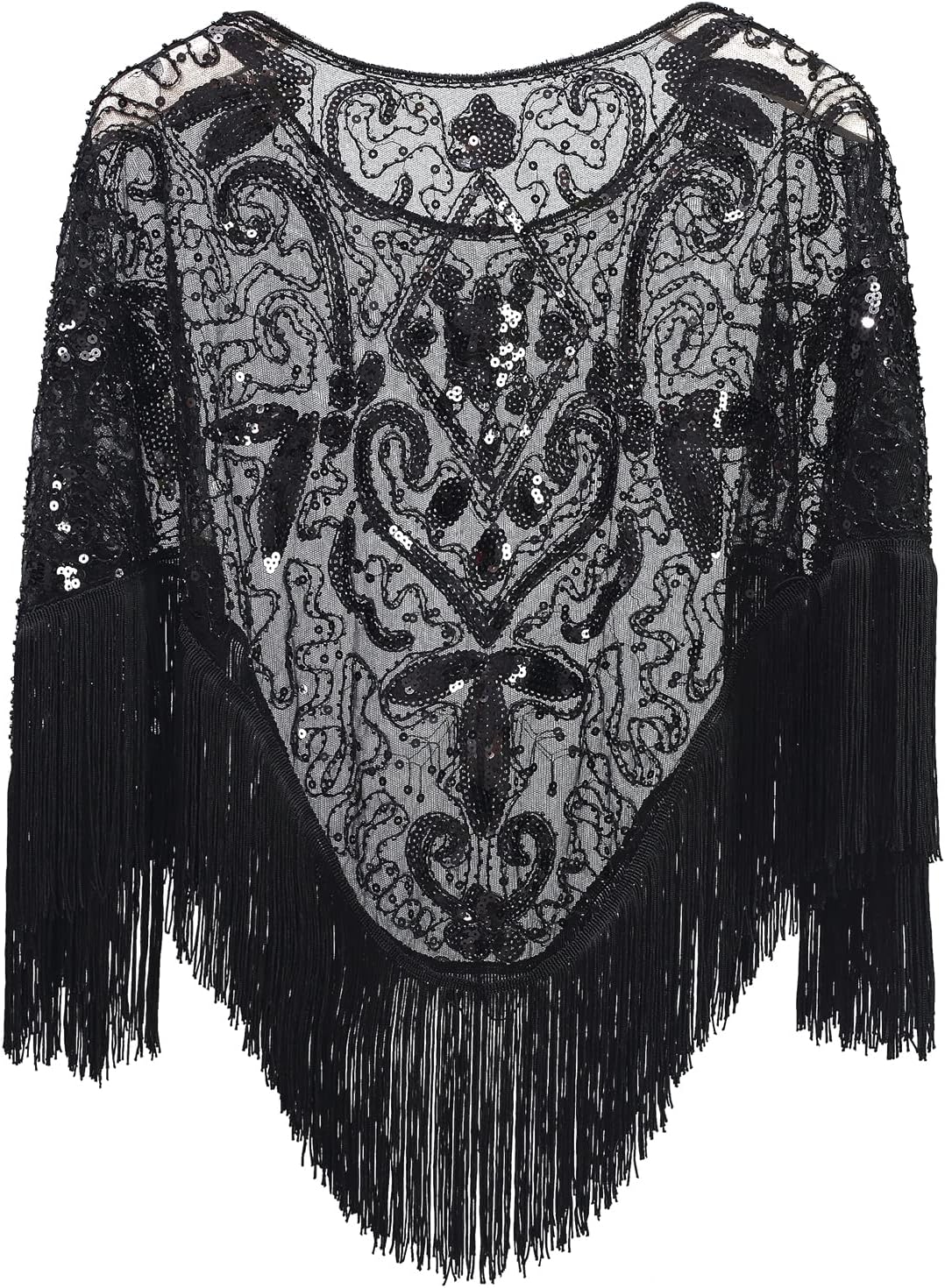 Z&X Women's 1920s Beaded Sequin Shawl Wrap Fringed Evening Party Cape Wedding Bridal Cover Up Scarf - TrendyLookz